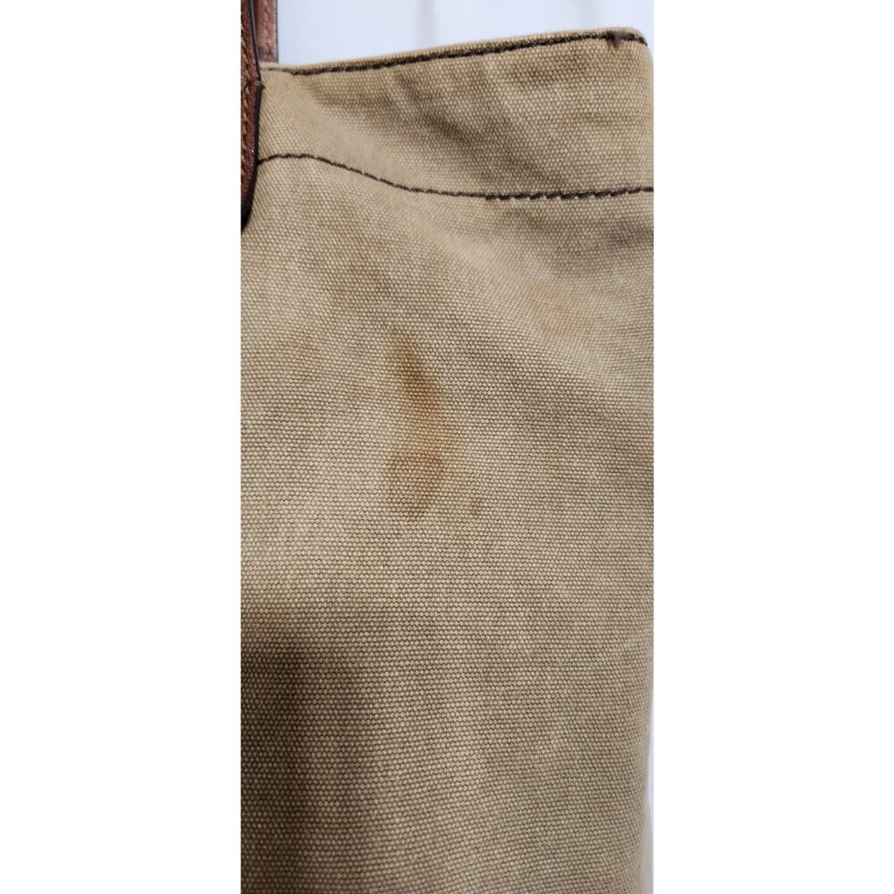 FOSSIL Large Jules Key Tote Tan Canvas Leather Handles Brass Key Tassel - Picture 9 of 13